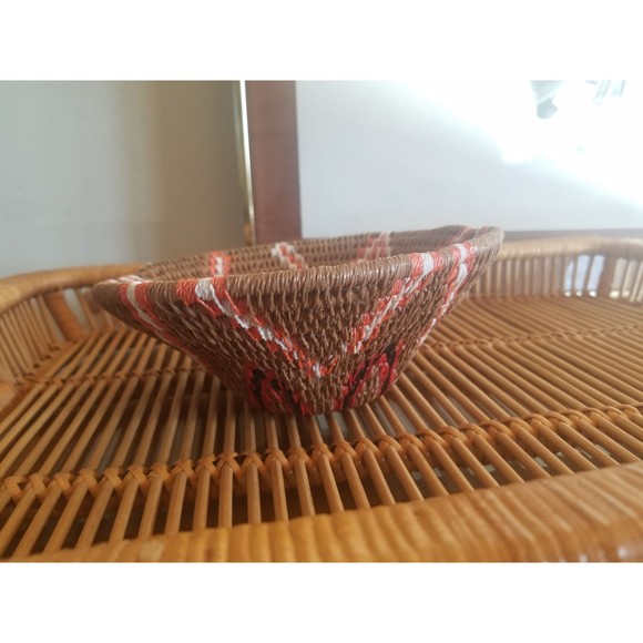 Tribal Orange and Tan Woven Small Bowl, Home Decor, Organization - Picture 6 of 10